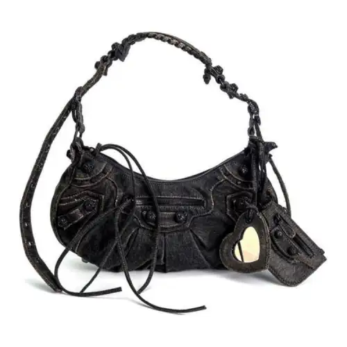 Balenciaga Denim Fabric Handbag, Shoulder Bag Women's Black