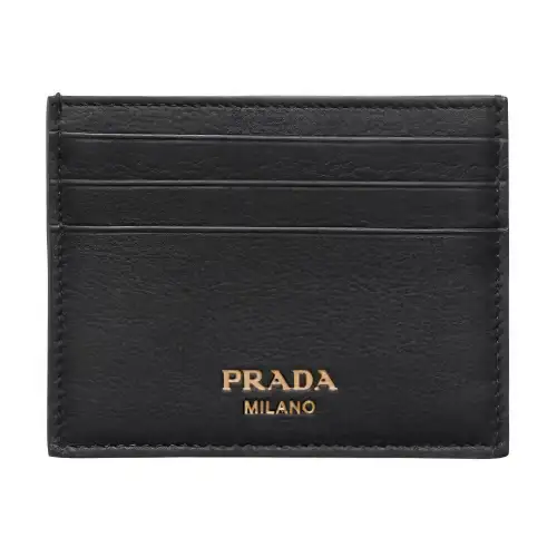 PRADA Leather Card Holder Men's Black
