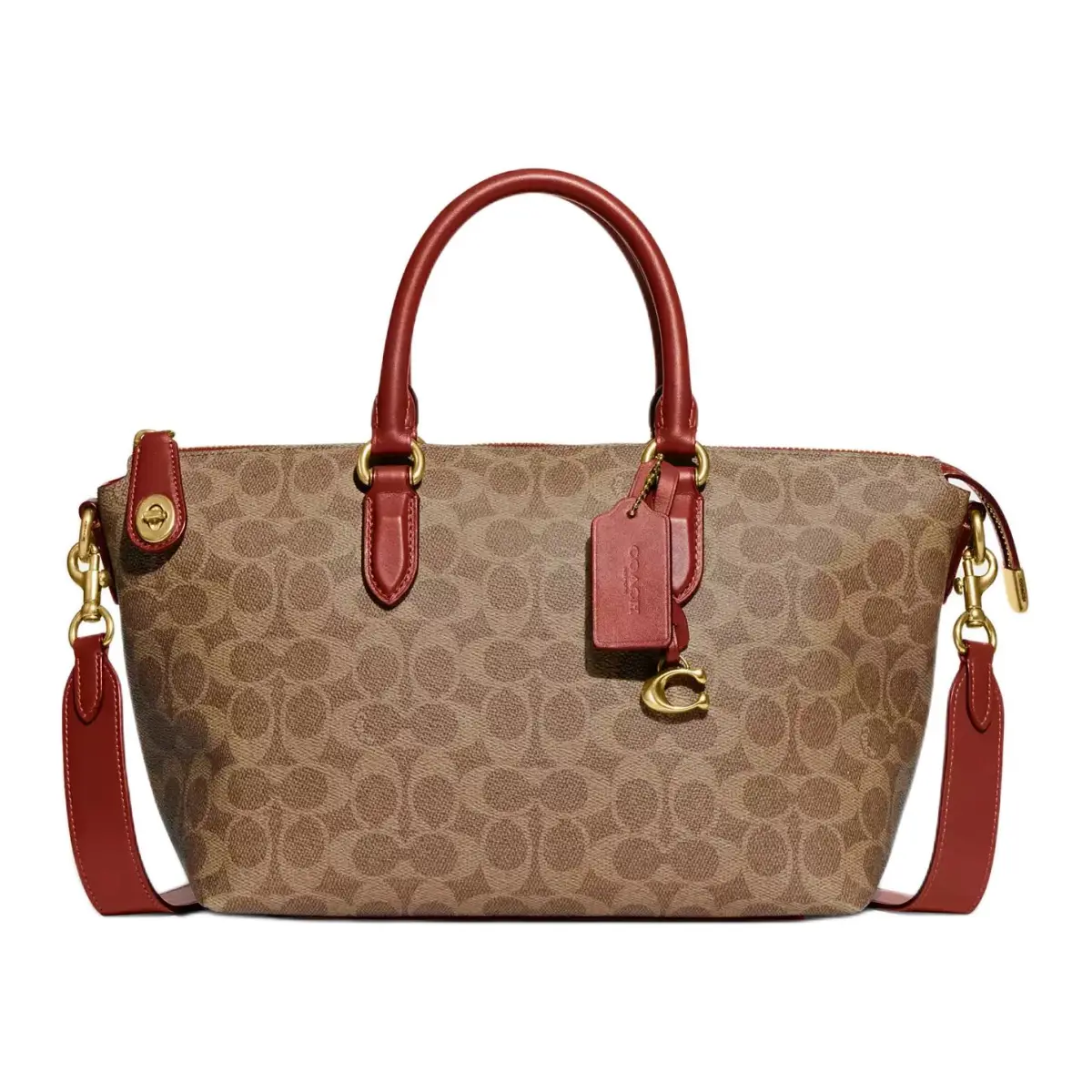 COACH Coated Canvas With Refined Calfskin Tote Bag, Shopping Bag, Portable Crossbody Bag, Shoulder Bag Large Women's