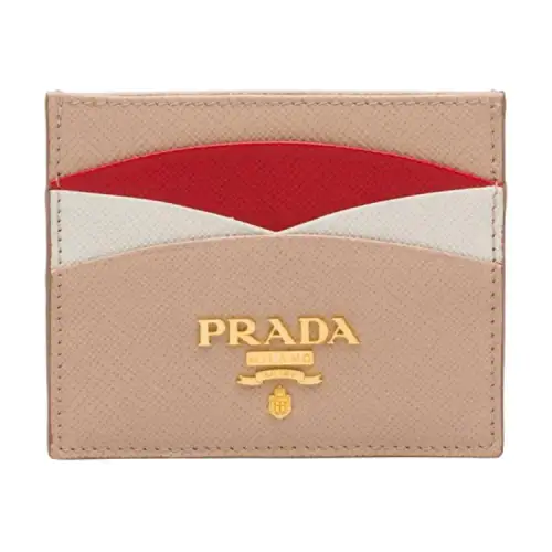 PRADA Saffiano Multicolor Leather Card Holder Women's Fire Red