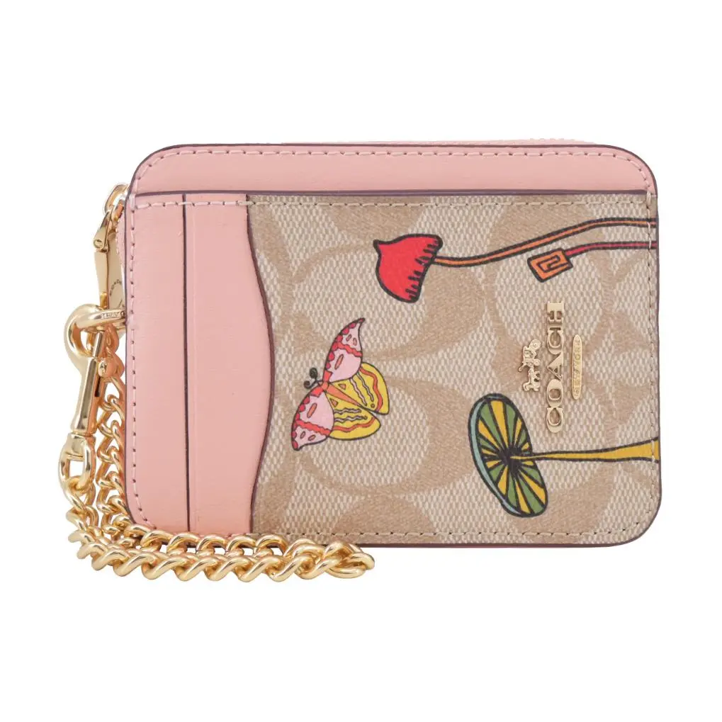COACH Card Case Leather Coin Purse Card Holders Regular Women's Pink Khaki