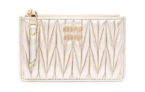 MIU MIU Matelassé Sheepskin Envelope Style Wallet Women's Light Gold