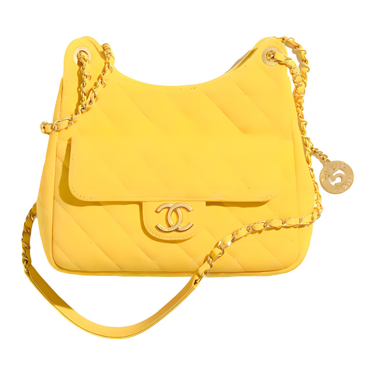CHANEL HOBO Wool Jersey Knitted Fabric Shoulder Bag, Crossbody Bag Women's Yellow