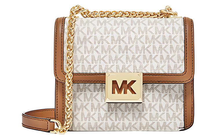 MICHAEL KORS Майк высокая Соня Пресвитерианская цепь полосатый LOGO слово мать механизм камеры Искусственная кожа один плечо пакет женский ваниль белый
