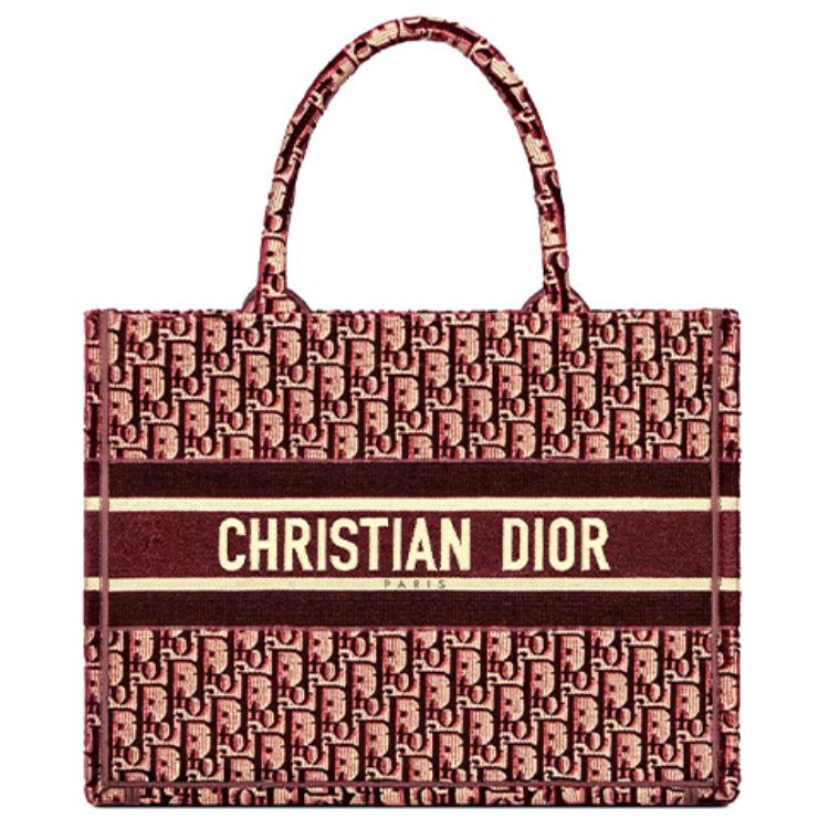 DIOR BookTote Open Top Slanted Embroidery Velvet Handbag Small Women's Burgundy