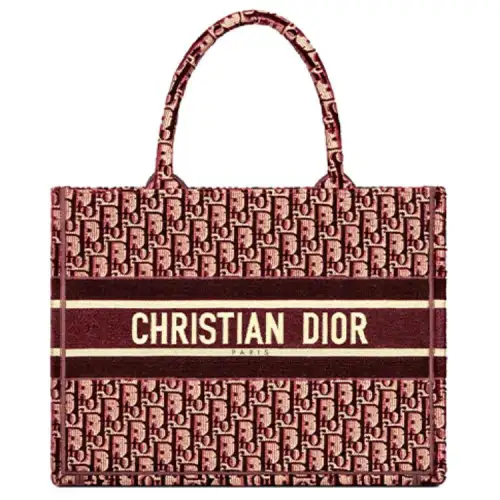 DIOR BookTote Open Top Slanted Embroidery Velvet Handbag Small Women's Burgundy