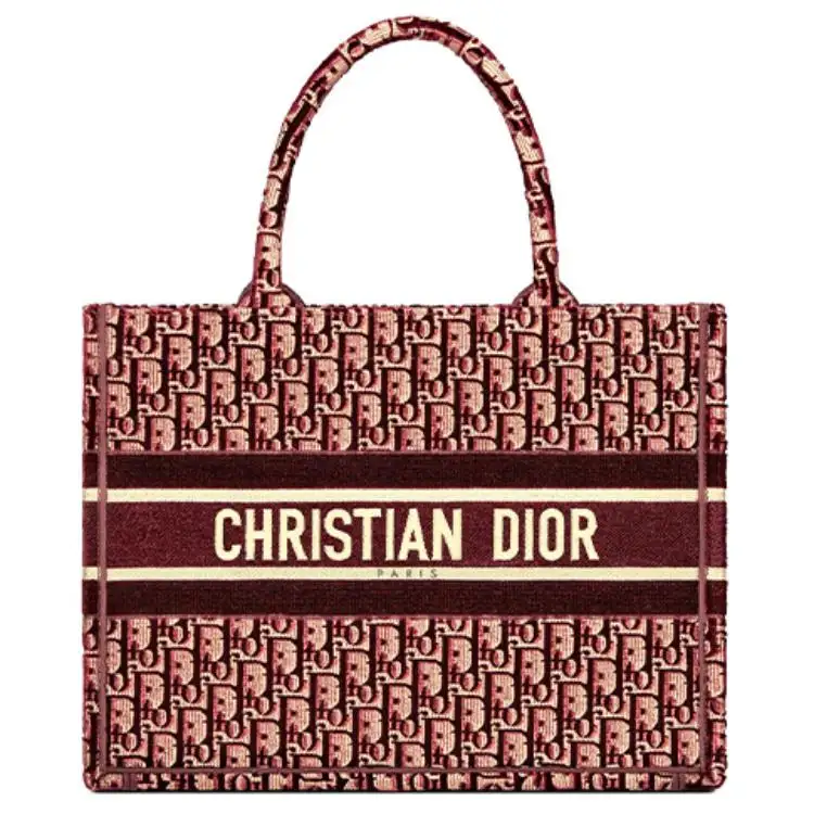 DIOR BookTote Open Top Slanted Embroidery Velvet Handbag Small Women's Burgundy