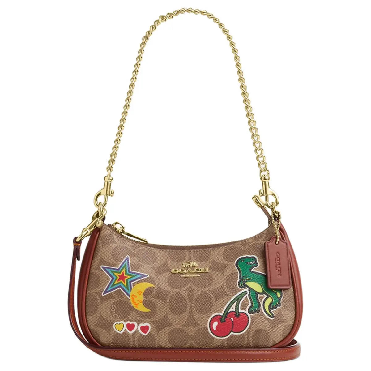 COACH Teri Coated Canvas Shoulder Bag, Handbag, Shoulder Bag Small Women's Gold & Umber