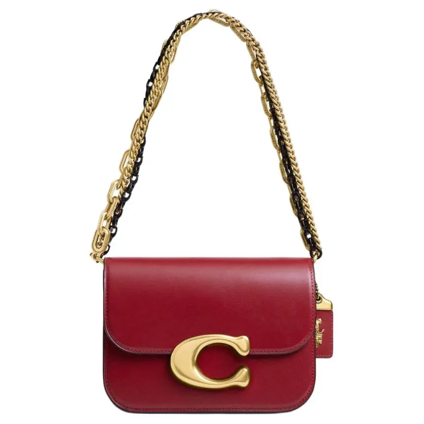 COACH Cow Leather Crossbody Bag, Shoulder Bag Small Women's Ruby Red