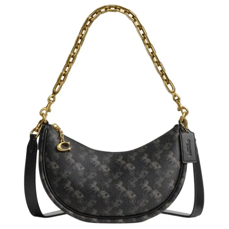 COACH Mira Artificial Leather Dumpling Bag, Handbag, Shoulder Bag Medium Women's Truffle & Black