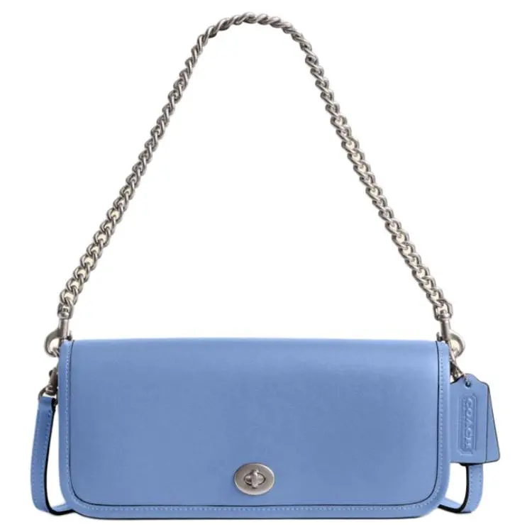 COACH Dinky Cow Leather Shoulder Bag Women's Dusty Blue