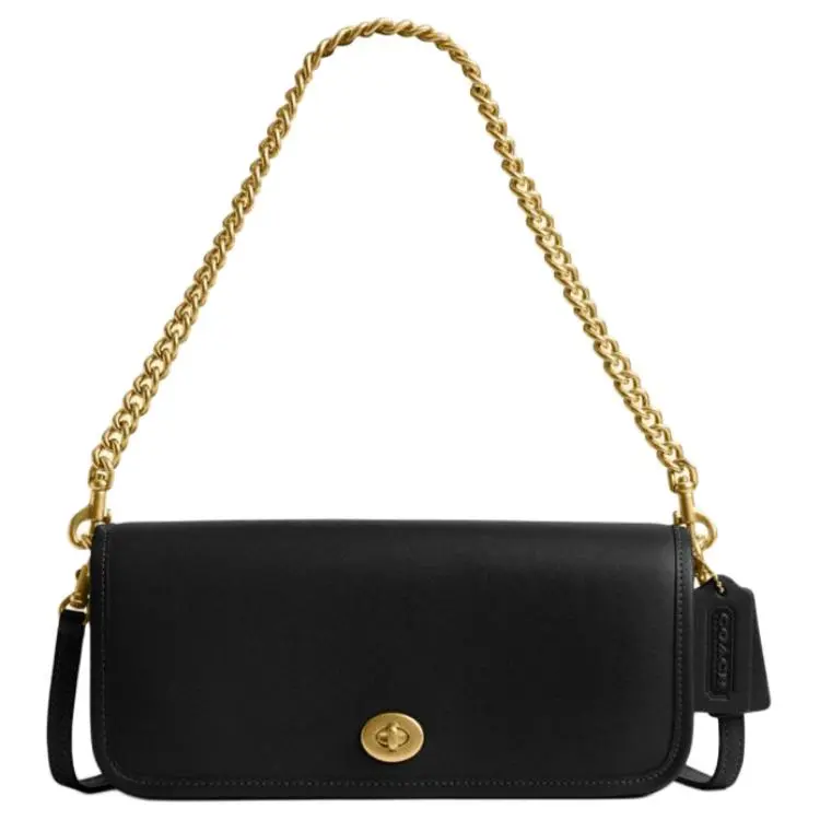 COACH Dinky Cow Leather Shoulder Bag Medium Women's Black