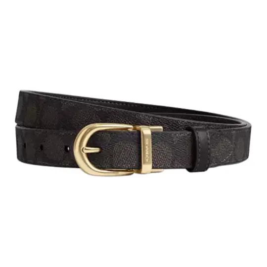 COACH Coated Canvas Leather Belts Women's Gold/Walnut/Black Width 2.5cm