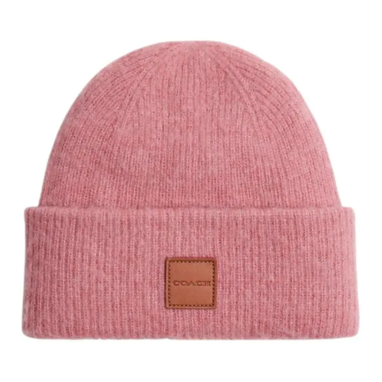 COACH Sheep Wool Beanies Unisex Pure Pink