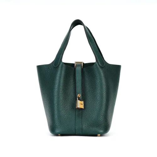 HERMES Picotin Lock Clemence Bullock Leather Basket Bag, Bucket Bag, Handbag 18 Women's 6O Vert Cypress