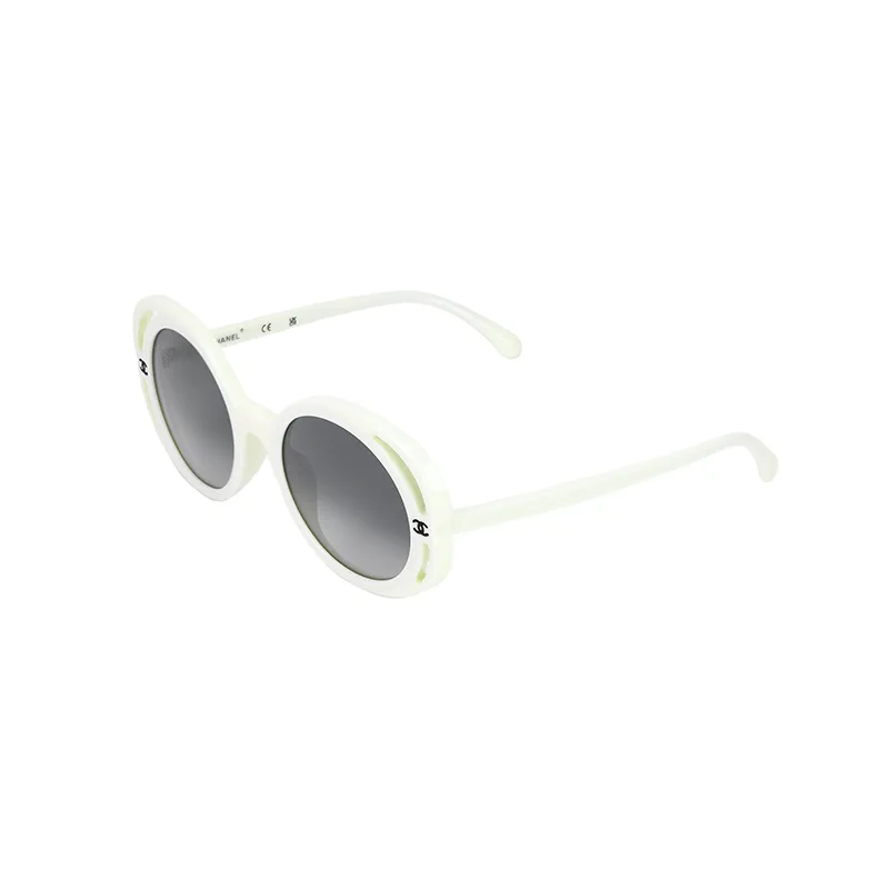 CHANEL Acetate Irregular Shape Sunglasses Women's Beige