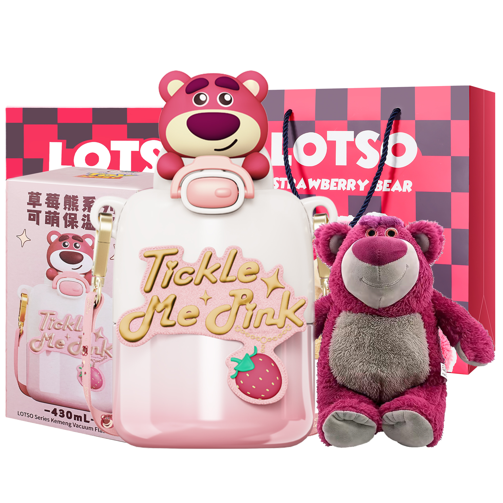 Disney Disney, strawberry, doll stainless steel, straw, cute glass, high quality universal gift box for men and women for students with glass, material, for beloved, 430 ml