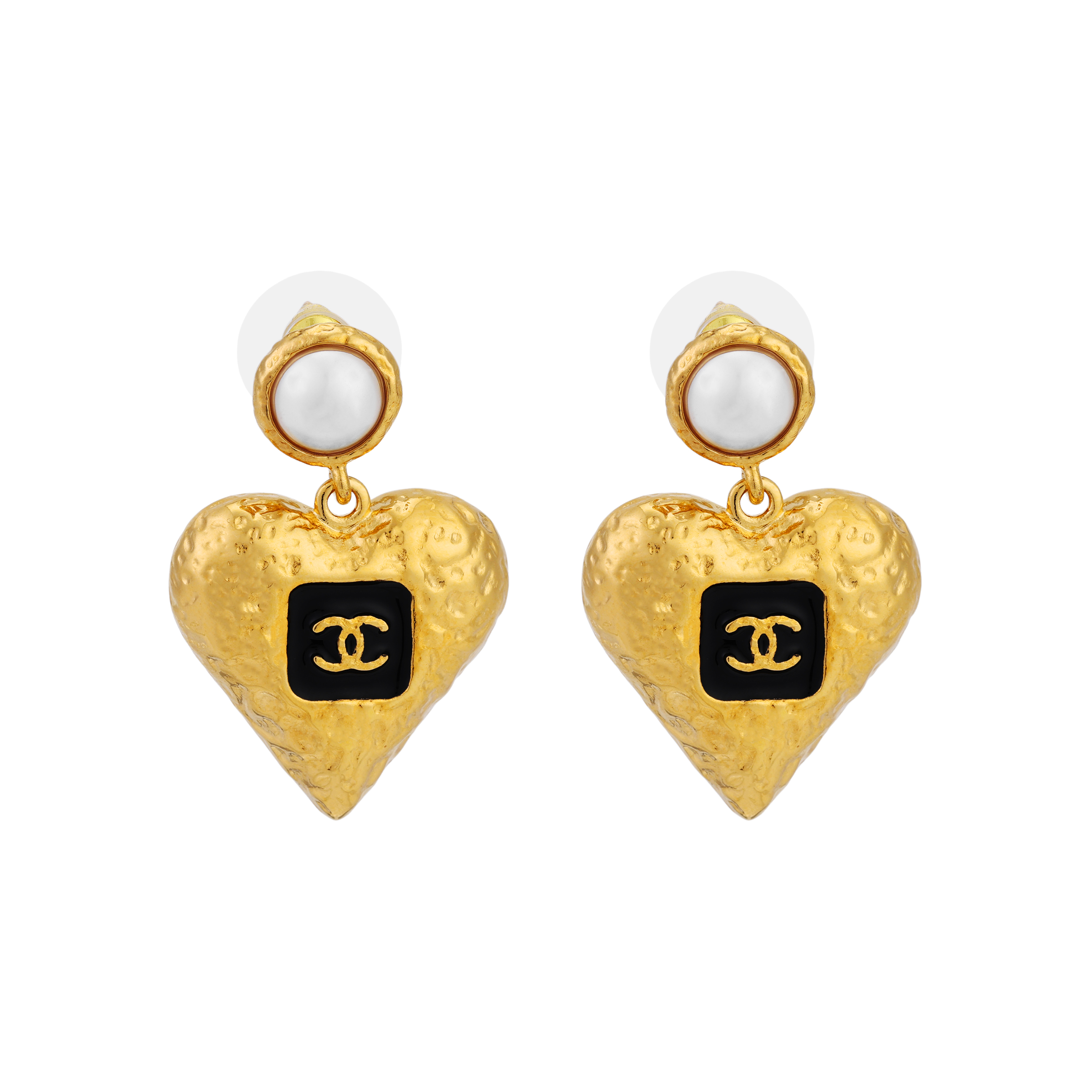 CHANEL Chanel, pendant heart shaped pearl, golden earrings for men and women, for beloved