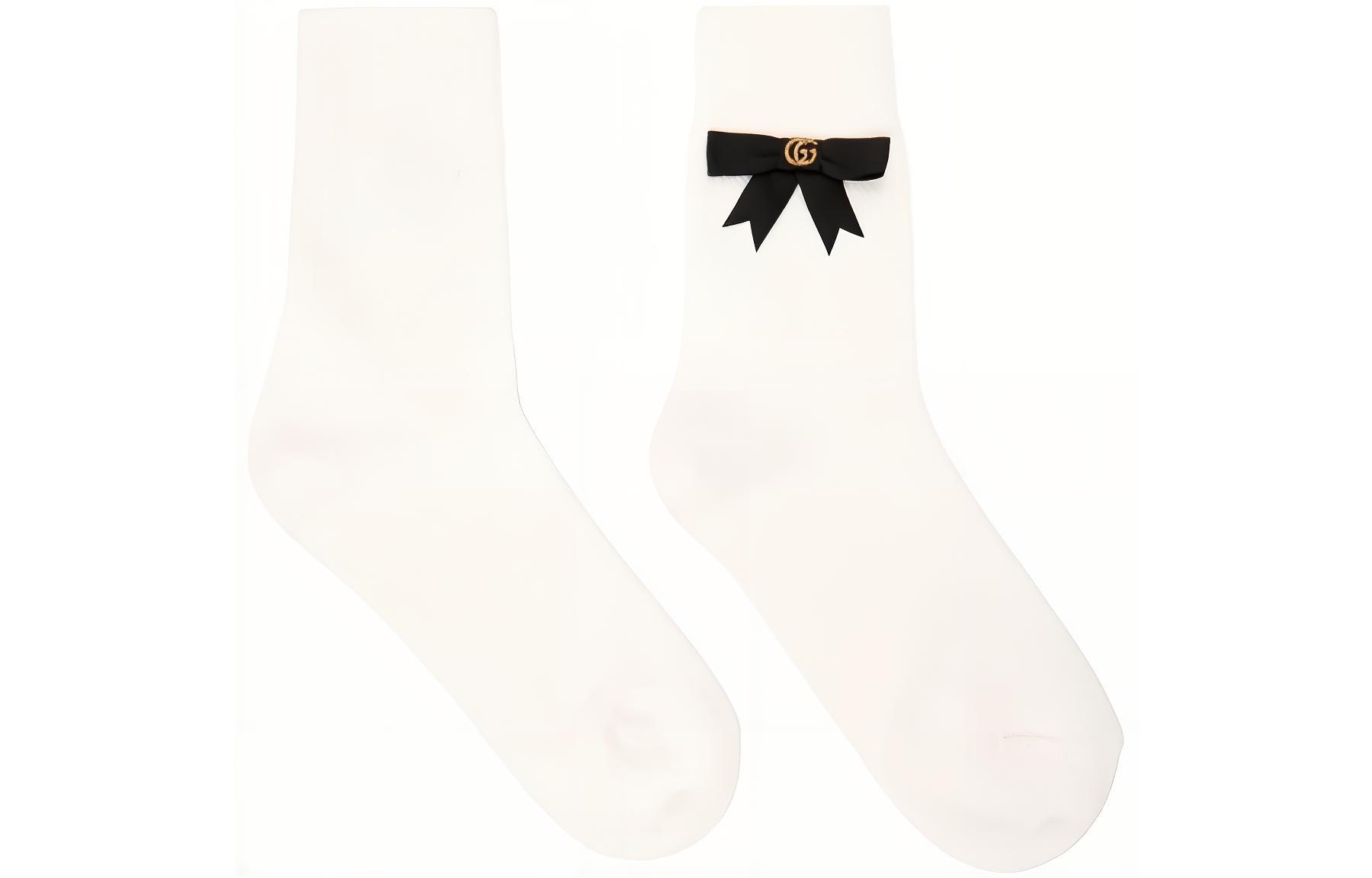 GUCCI Cotton Blend Socks With GG Bow White
