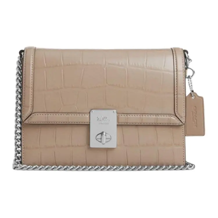 COACH Hutton Cow Leather Shoulder Bag, Crossbody Bag Small Women's Stone Color
