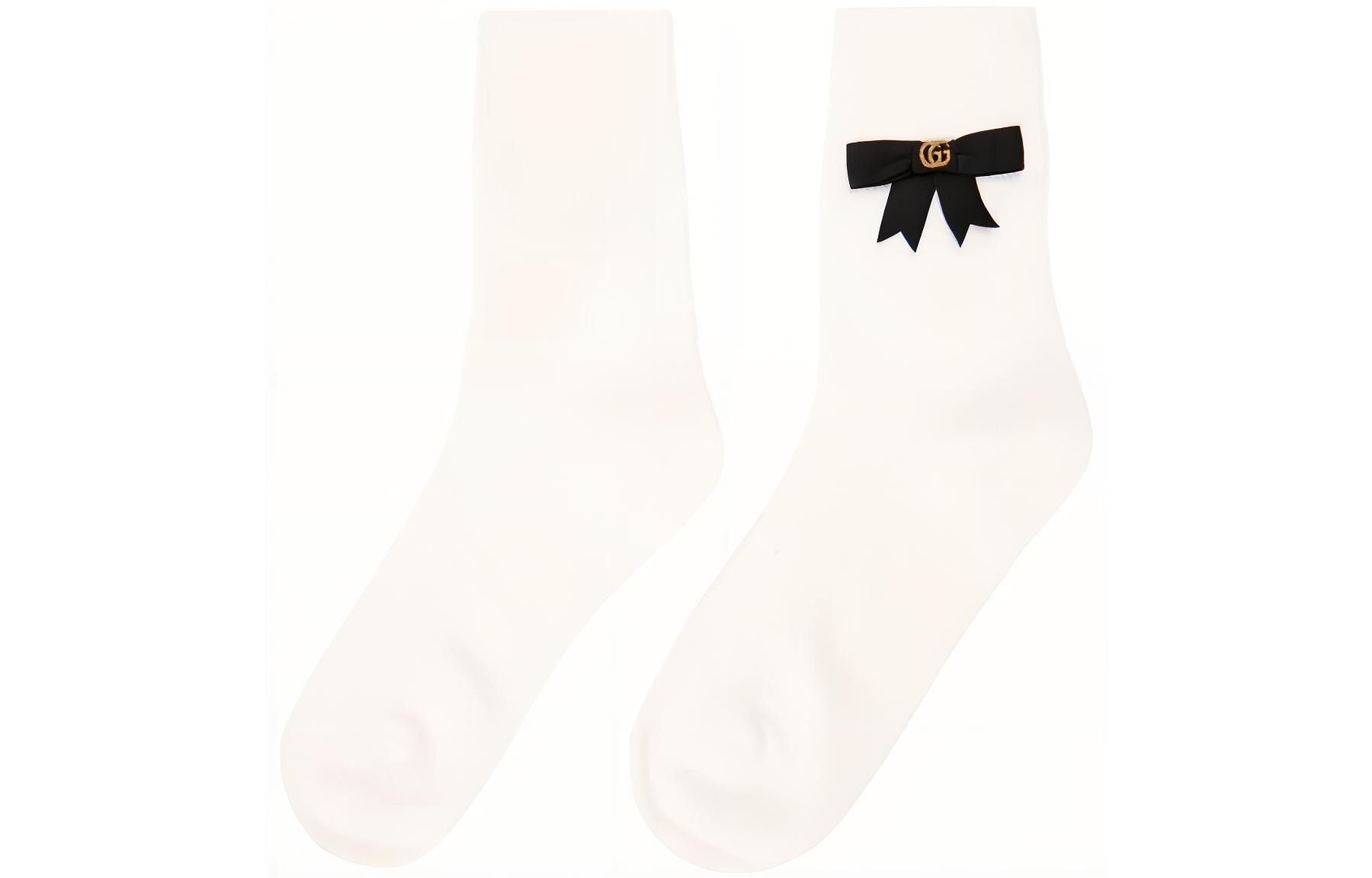 GUCCI Cotton Blend Socks With GG Bow White
