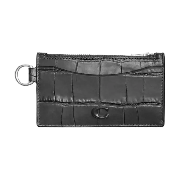 COACH Crocodile Embossed Leather Card Holders Unisex Charcoal