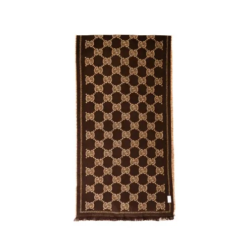 GUCCI Wool Knit Scarves Men's Coffee Brown
