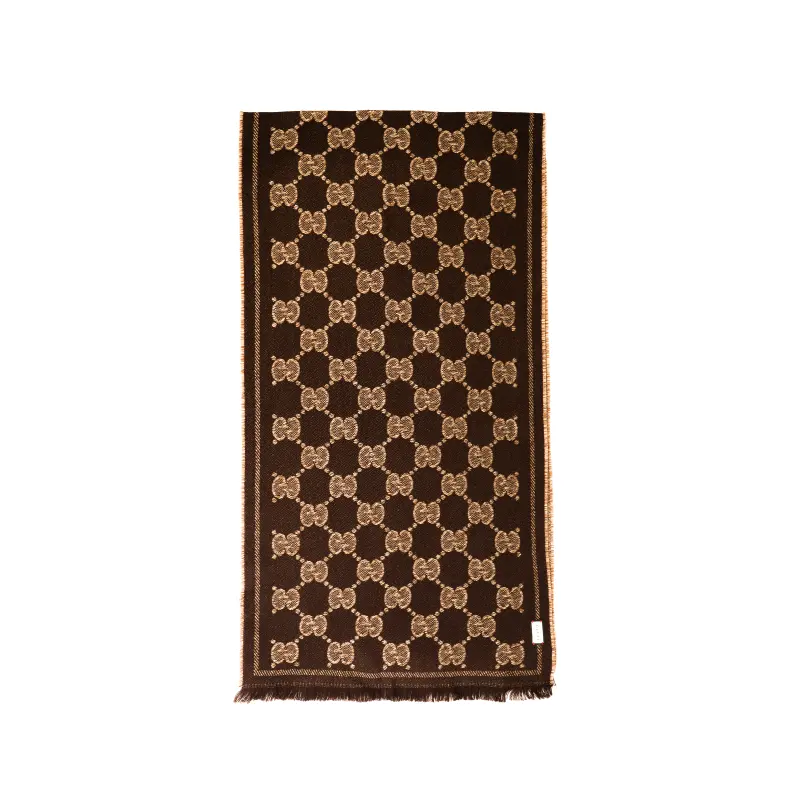 GUCCI Wool Knit Scarves Men's Coffee Brown