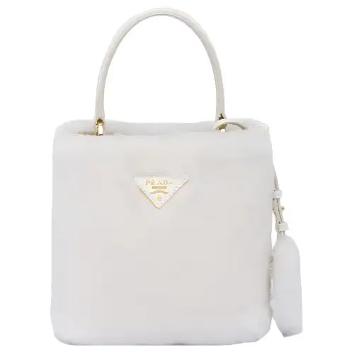 PRADA Panier Plush With Leather Tote Bag, Shopping Bag, Bucket Bag, Shoulder Bag, Crossbody Bag, Handbag Mini Women's