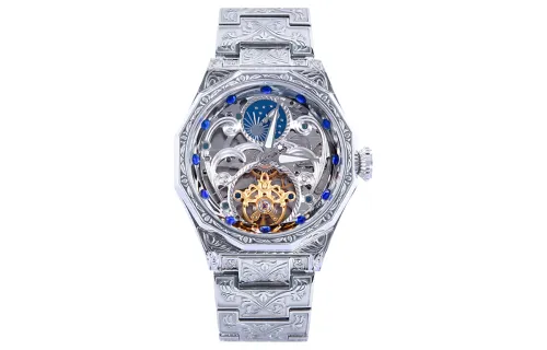 Weinuoqi VRQ Faith Series Guochao Original M03 Watch Engraved Flywheel Sun, Moon and Stars Automatic Mechanical Movement Stainless Steel Strap National Watch Men's Watch Skeleton Dial
