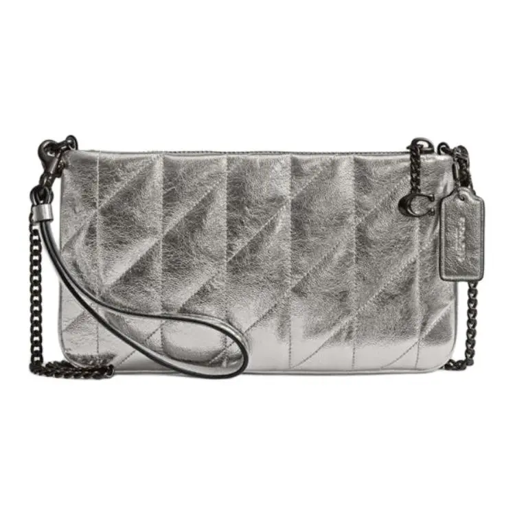 COACH Pouch Leather Clutch Regular Women's White Anodized Anthracite