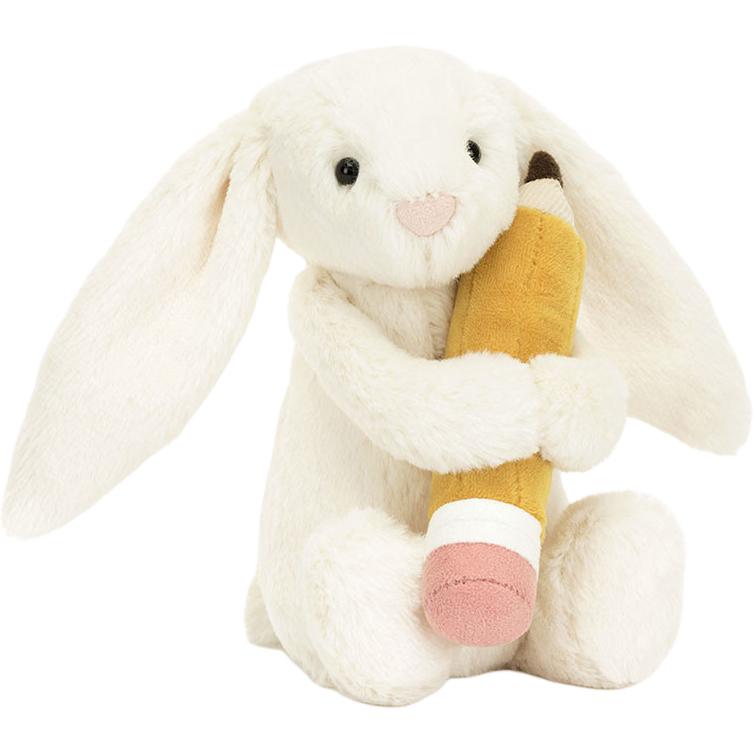 JELLYCAT Shy Series Bashful Bunny With Pencil Bunny with Pencil Soft Cute Soothing Doll Plush Doll Sitting Height 15cm