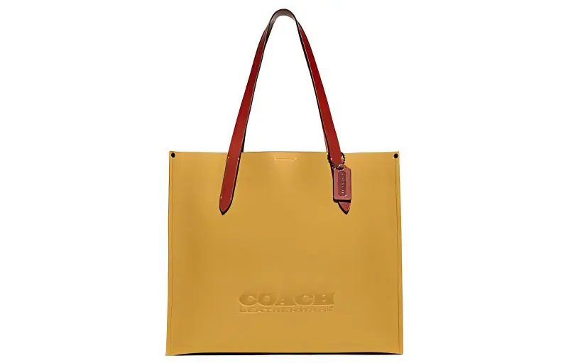 COACH Pebbled Leather With Coated Canvas Tote Bag, Shopping Bag, Handbag, Shoulder Bag Large Women's Yellow