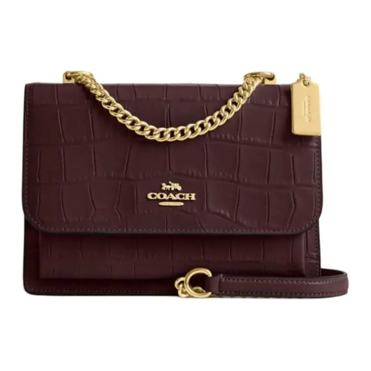 COACH Klare Crocodile Embossed Leather Shoulder Bag, Crossbody Bag Small Women's Merlot Red