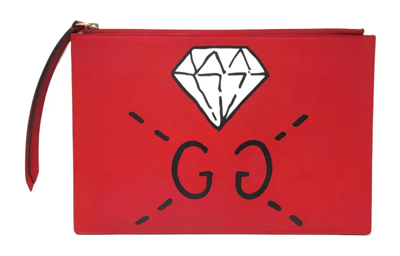 GUCCI Leather Clutch Women's Red