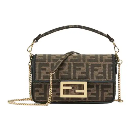 FENDI Baguette Mini Jacquard Ff Fabric Bag Brown