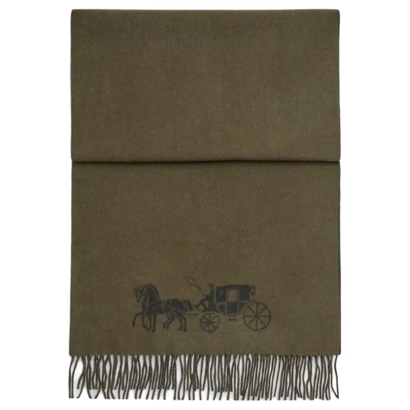COACH Wool Knit Scarves Unisex Olive Green