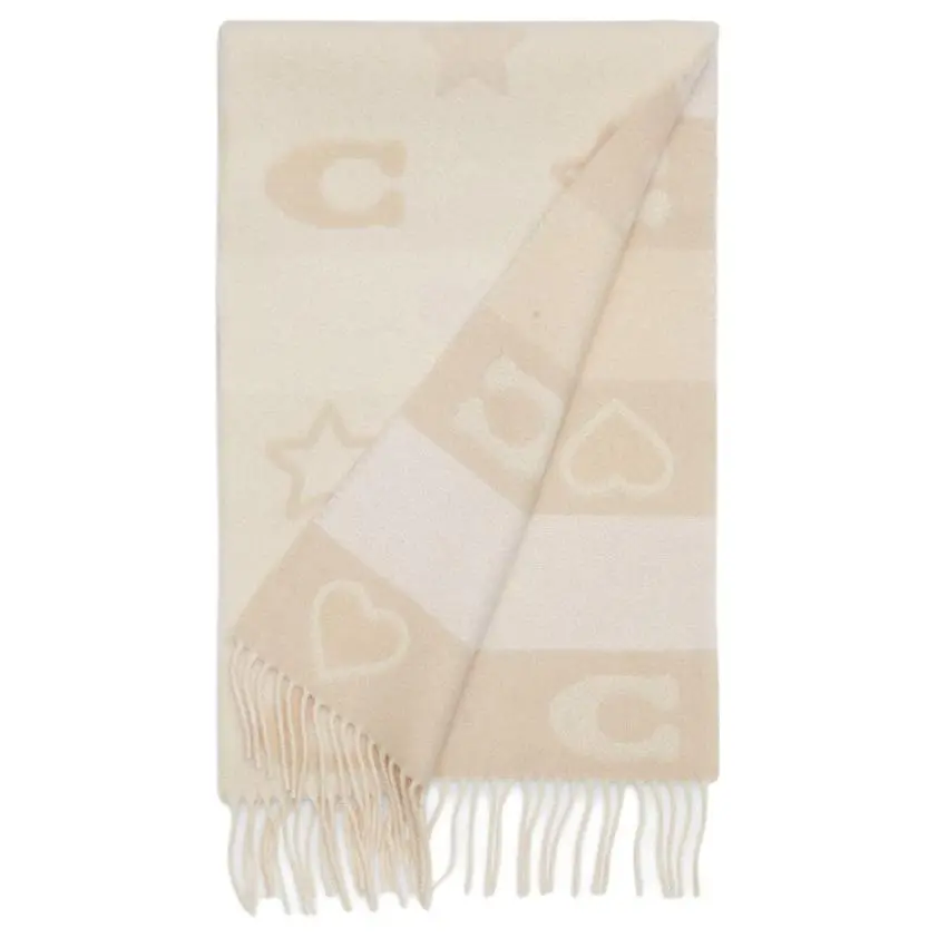 COACH Wool Knit Scarves Unisex Beige