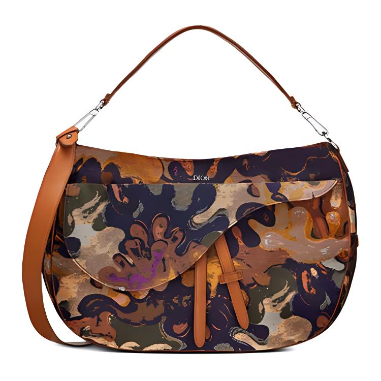 DIOR PETER DOIG Collaboration Canvas Saddle Bag, One Shoulder Handbag Men's Umber