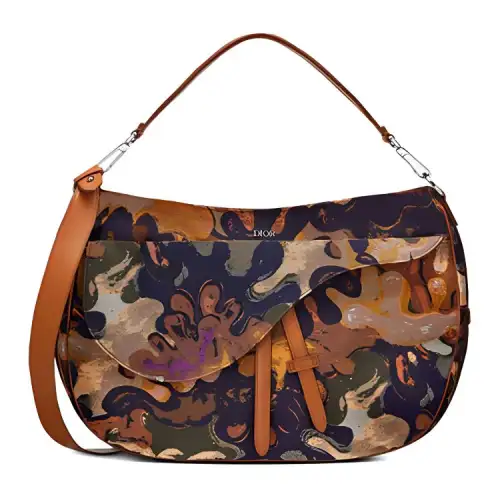 DIOR PETER DOIG Collaboration Canvas Saddle Bag, One Shoulder Handbag Men's Umber