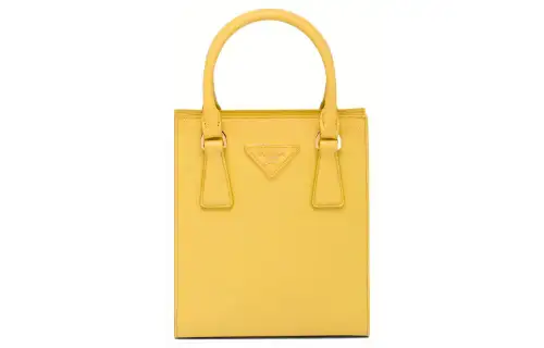 PRADA Saffiano Leather Shoulder Crossbody Handbag Women's Yellow