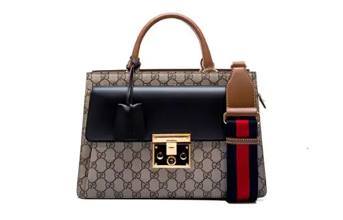 GUCCI Padlock Canvas With Leather Lock Bag, Shoulder Bag, Crossbody Bag, Handbag Women's Brown/Black/Ebony