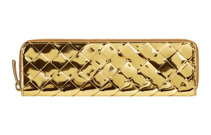 Bottega Veneta Intrecciato Sheepskin Pen Pouch Storage Bag Women's Gold