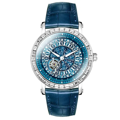 KANGOL Automatic Mechanical Movement Genuine Leather Strap Watch Men's Watches Skeleton Dial