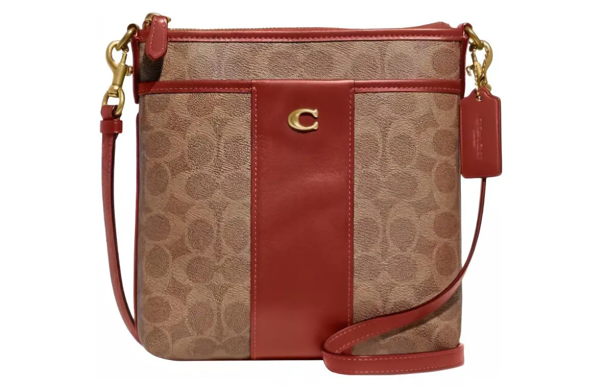 COACH Kitt Coated Canvas With Refined Calfskin Shoulder Bag, Crossbody Bag Small Women's Cinnamon & Brown