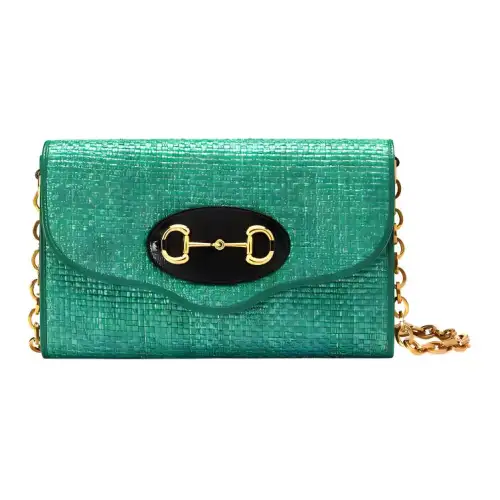 GUCCI Horsebit 1955 Straw Woven With Leather Crossbody Bag, Shoulder Bag Small Women's
