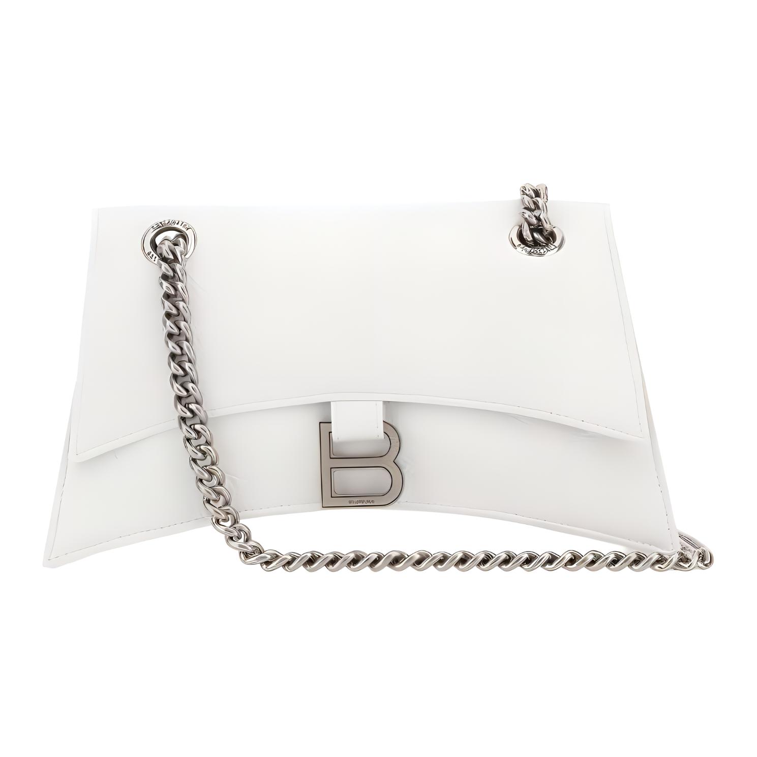 Balenciaga Crush Burnished Cow Leather Portable Crossbody Bag, Shoulder Bag Small Women's White
