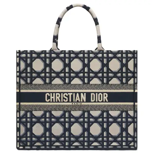 DIOR BookTote Pattern Embroidery Tote Bag, Shopping Bag, Handbag Large Women's Beige/Blue
