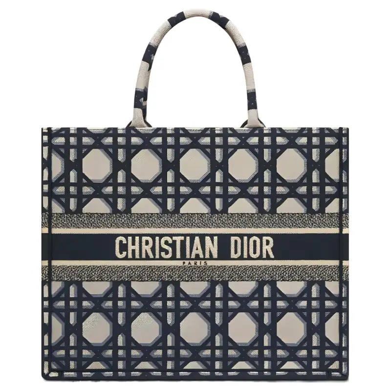 DIOR BookTote Pattern Embroidery Tote Bag, Shopping Bag, Handbag Large Women's Beige/Blue