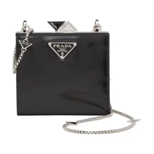 PRADA Brushed Leather Wallet Women's Black